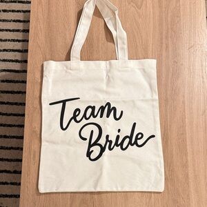 Team Bride Canvas Tote Bag - White with Black Print